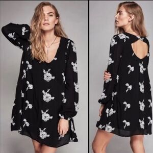 Free People Black Mini Dress with White Floral Print